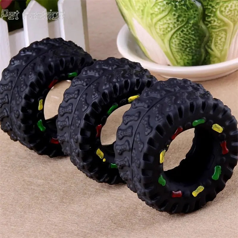 Mini Elasticity Tire Dog Cat Toy Squeak Sound Chew Treat Holder Funny Puppy Molar Training Toys Dog Interactive Pet Supplies