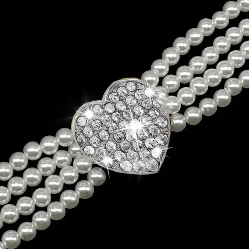 Luxury Noble Dog Pearls Necklace Adjustable Bling Dog Wedding Collar with Rhinestone Heart Charm for Puppy Cats Pet Supplies