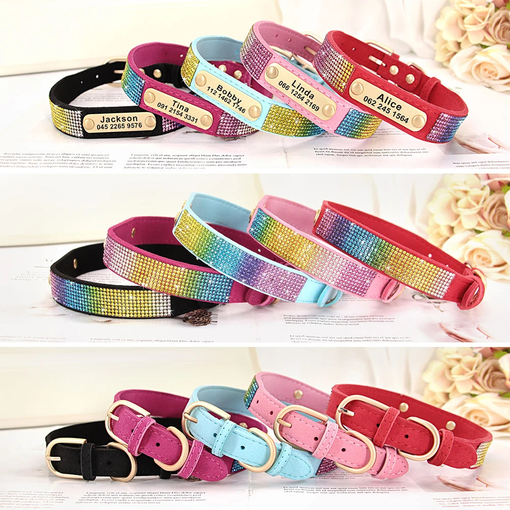Personalized Cat Collar Bling Rhinestone Small Dog Cats Collars Free Custom Kitten Puppy Nameplate ID Necklace Pet Accessories
