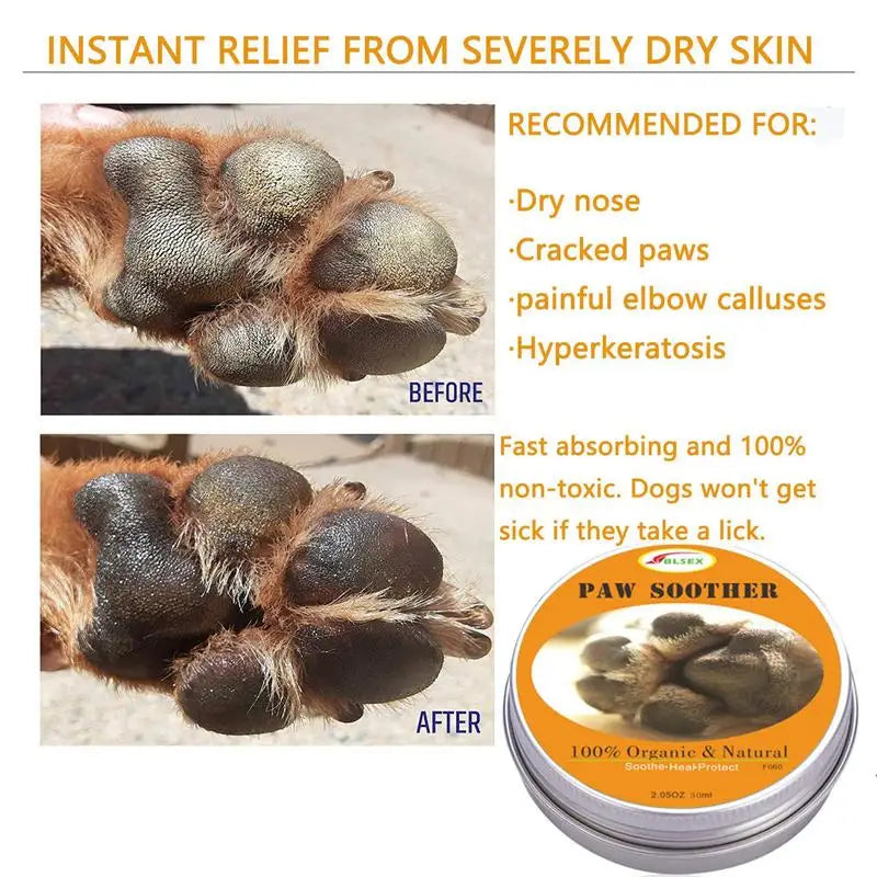 Pet Paw Balm 30g Natural Dog Paw Healing Cream Moisturizing Paw Soother Cream For Dry Paw & Nose Cracked Skin Dog Cat Care Cream