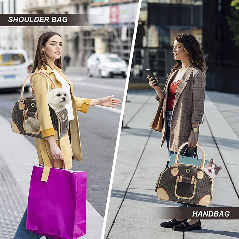 Fashion Dog Carrier PU Leather Dog Handbag Dog Purse Cat Tote Bag Pet Cat Puppy Hiking Bag Outdoors Cat Carrier Travel Bag